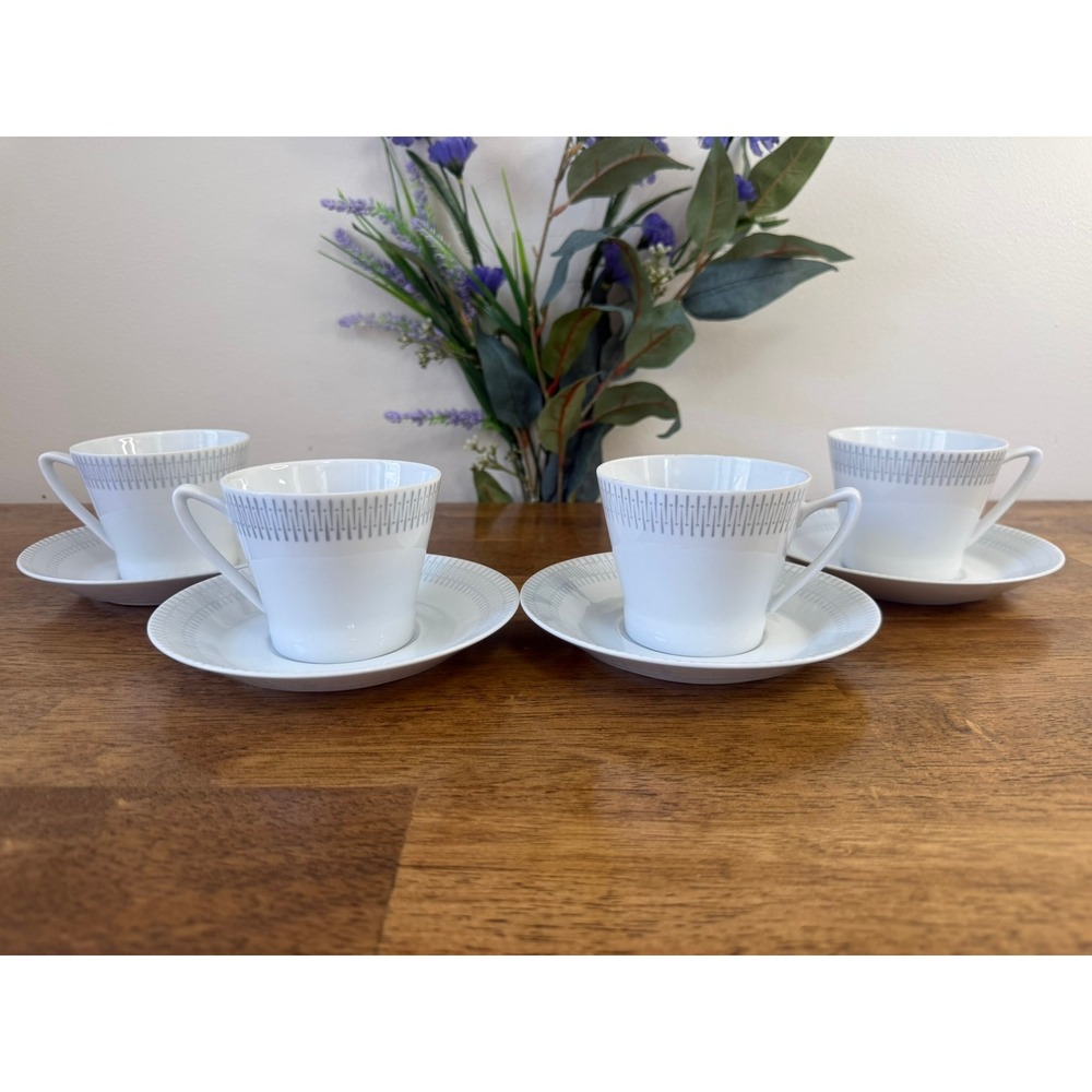 Upsala Ekeby Karlskrona Sweden Teacups Saucers Set‎ Scandinavian Porcelain Grey